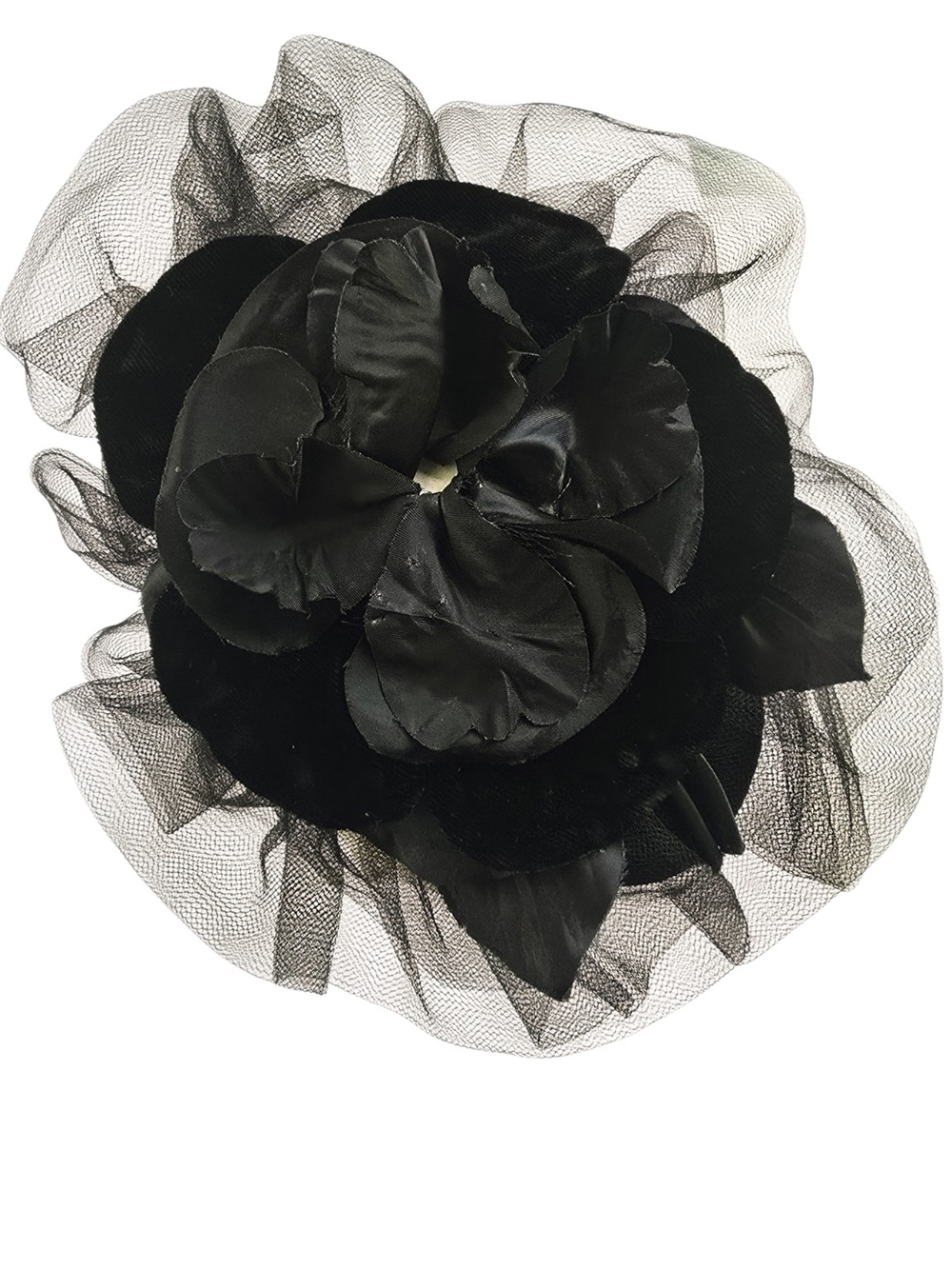 Vintage Betmar Black Floral Fascinator Hat Tulle Made in USA - Picture 7 of 8